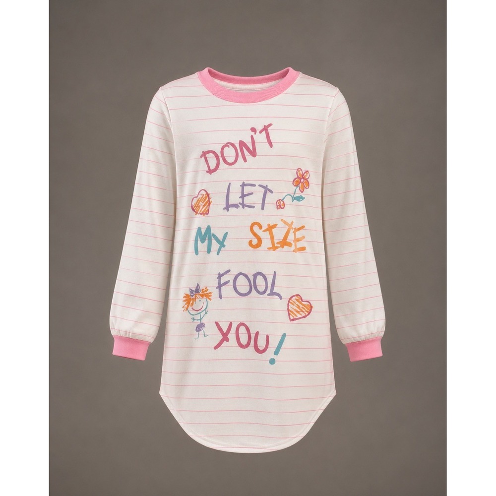 Vintage 80s 90s Girls Nightgown Sleep Shirt Pink Striped Graphic Kids Pajamas